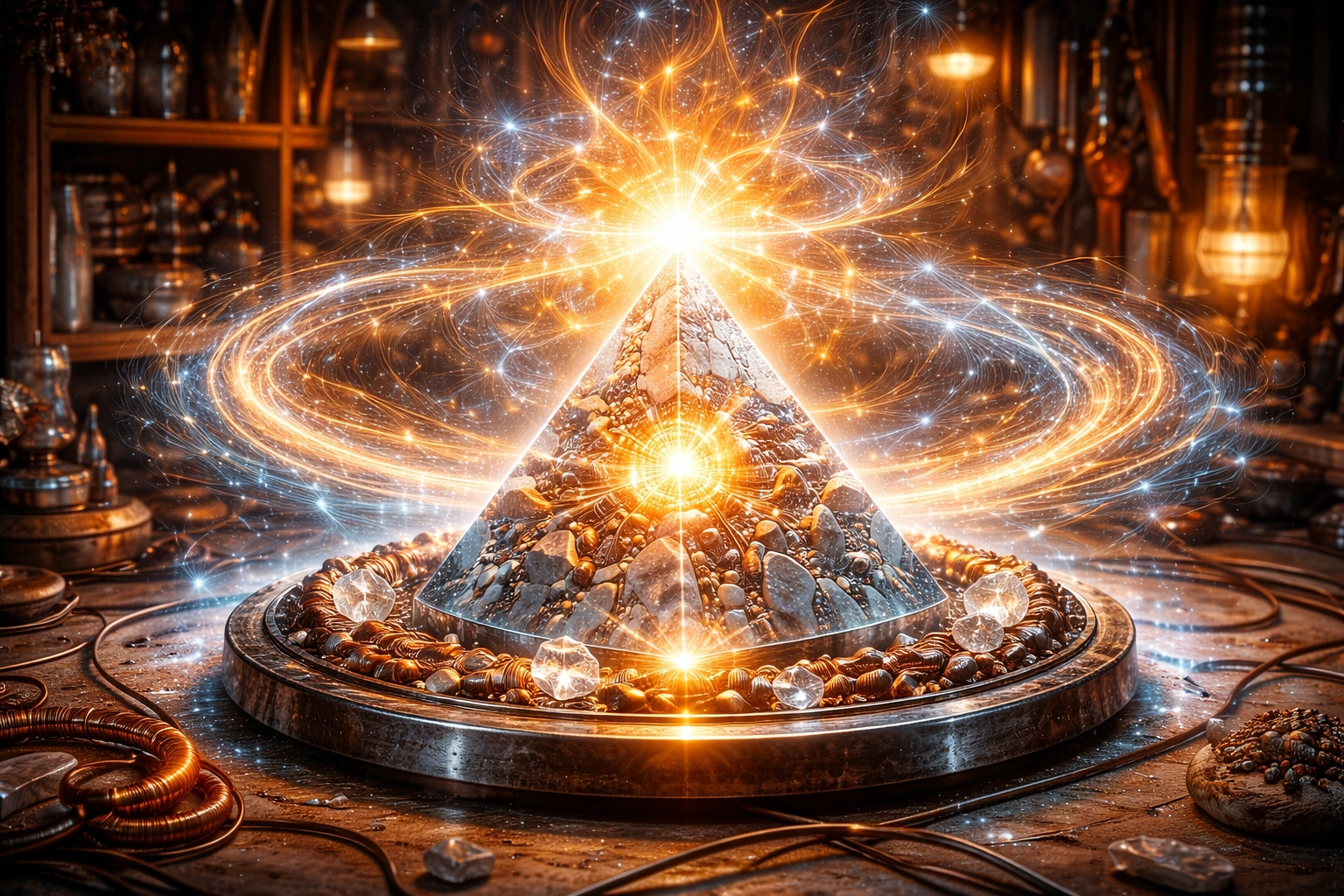 Structure pyramidale minérale illustrant un générateur d’énergie orgone