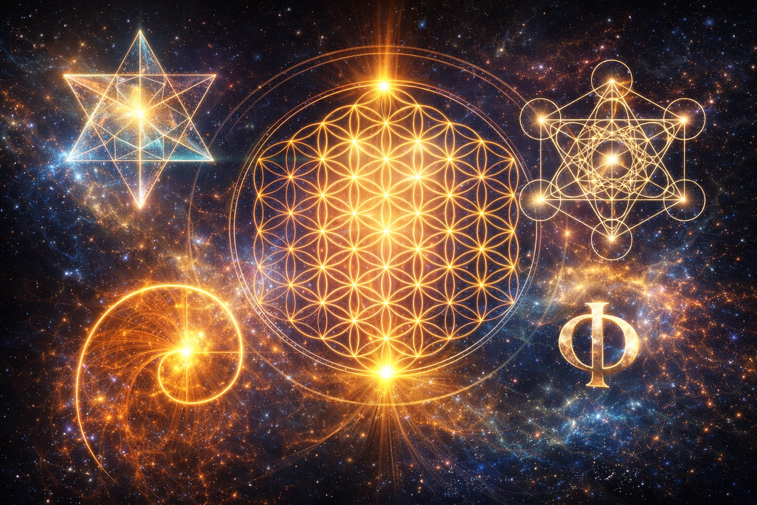 Symboles de géométrie sacrée comme la fleur de vie et les structures géométriques universelles