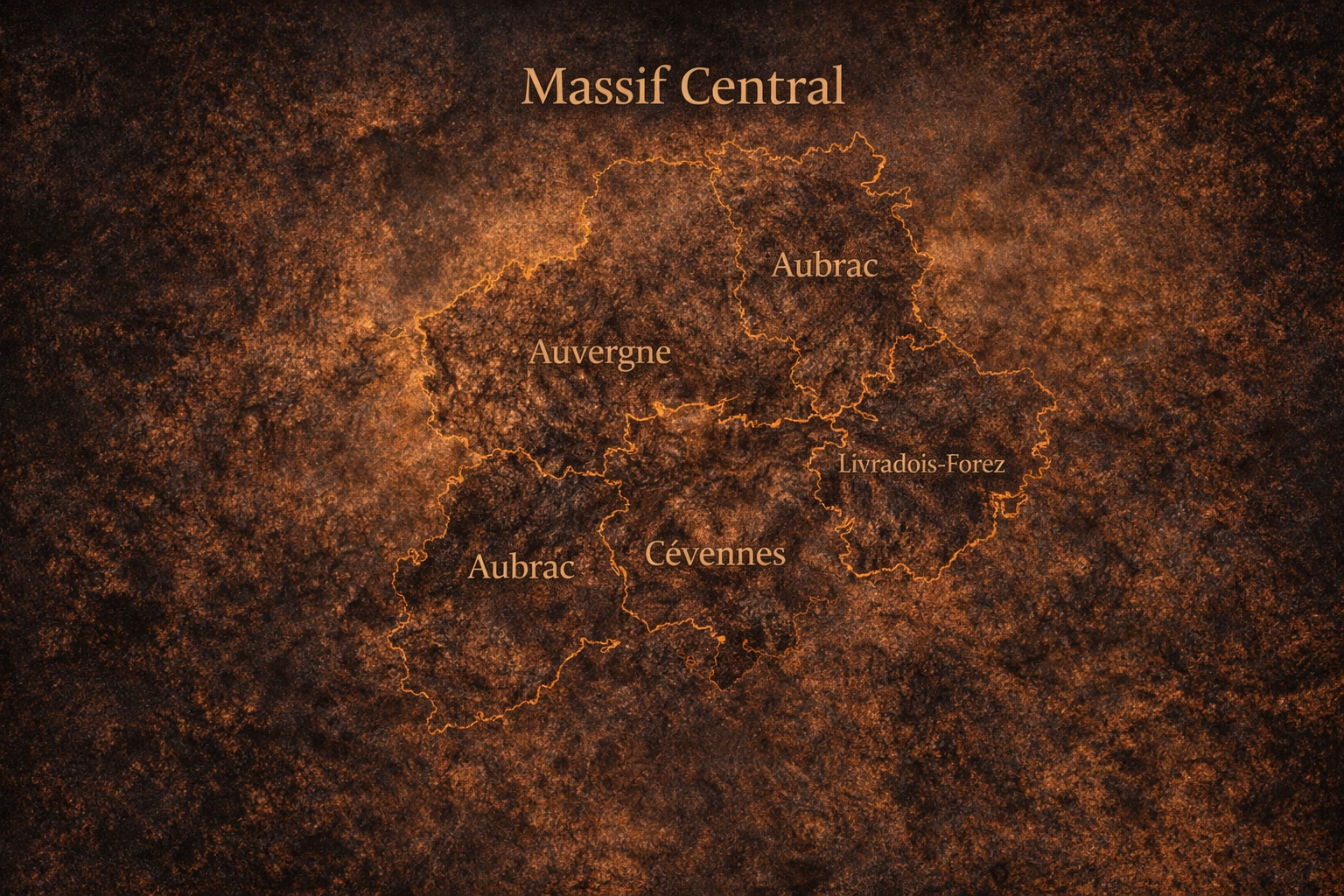 Volcanic domes of the Massif Central at sunrise — basalt columns and Auvergne plateaus