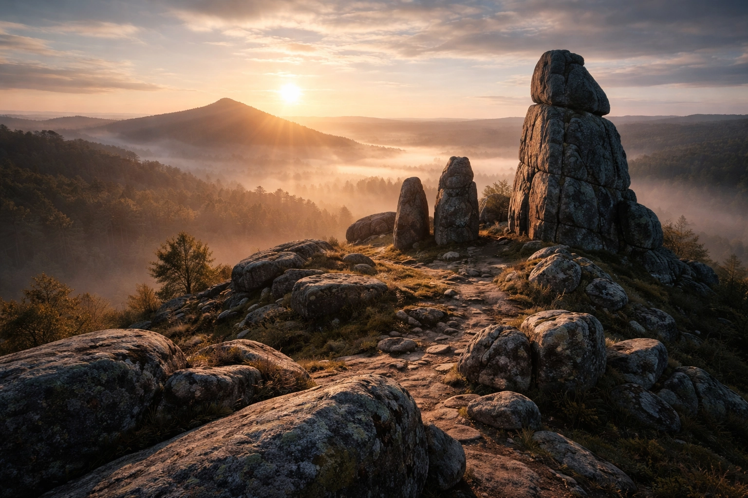 Relief montagneux et paysage minéral représentant un lieu tellurique