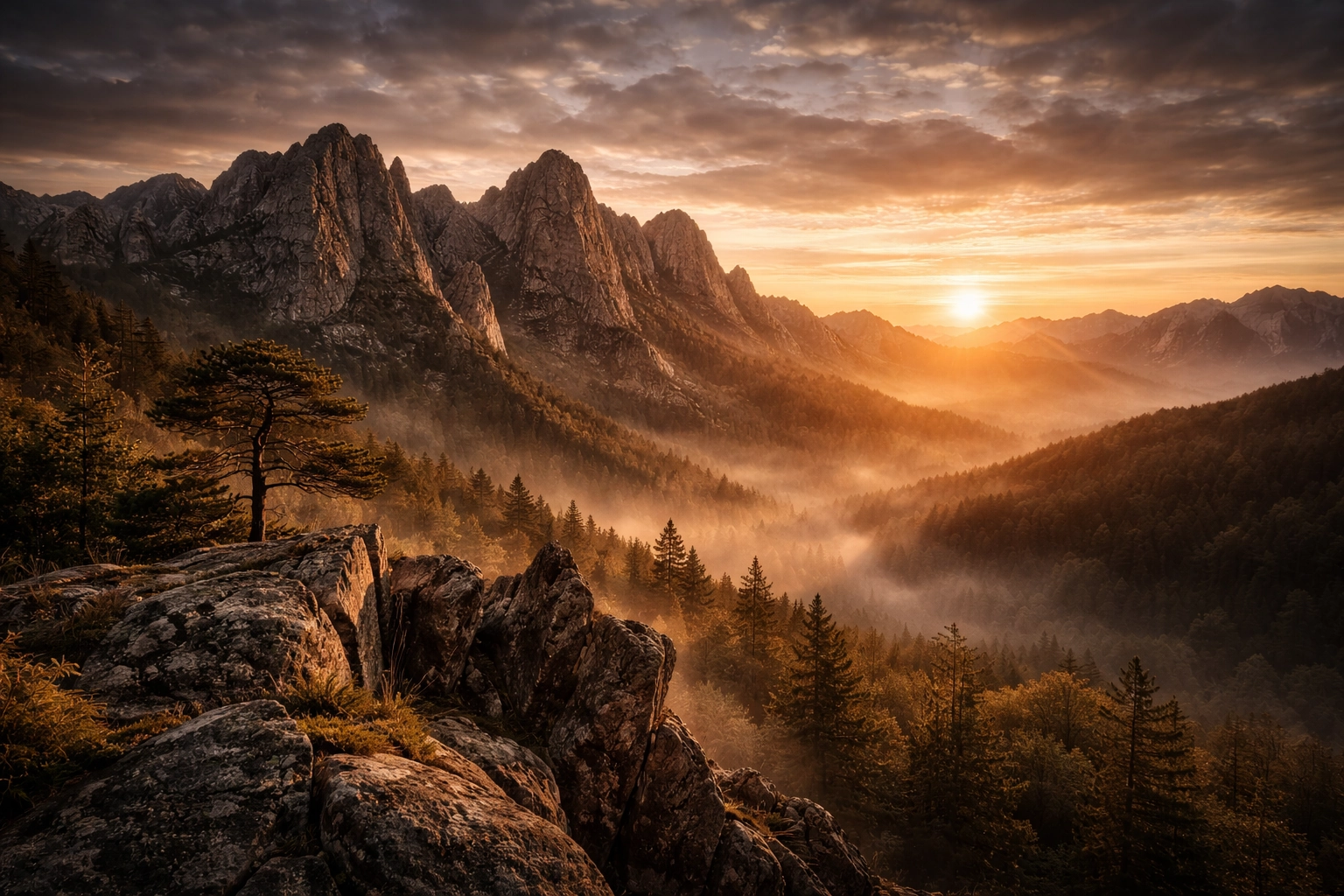 Massif du Schauenberg en Alsace — relief quartzitique et paysage minéral au lever du soleil