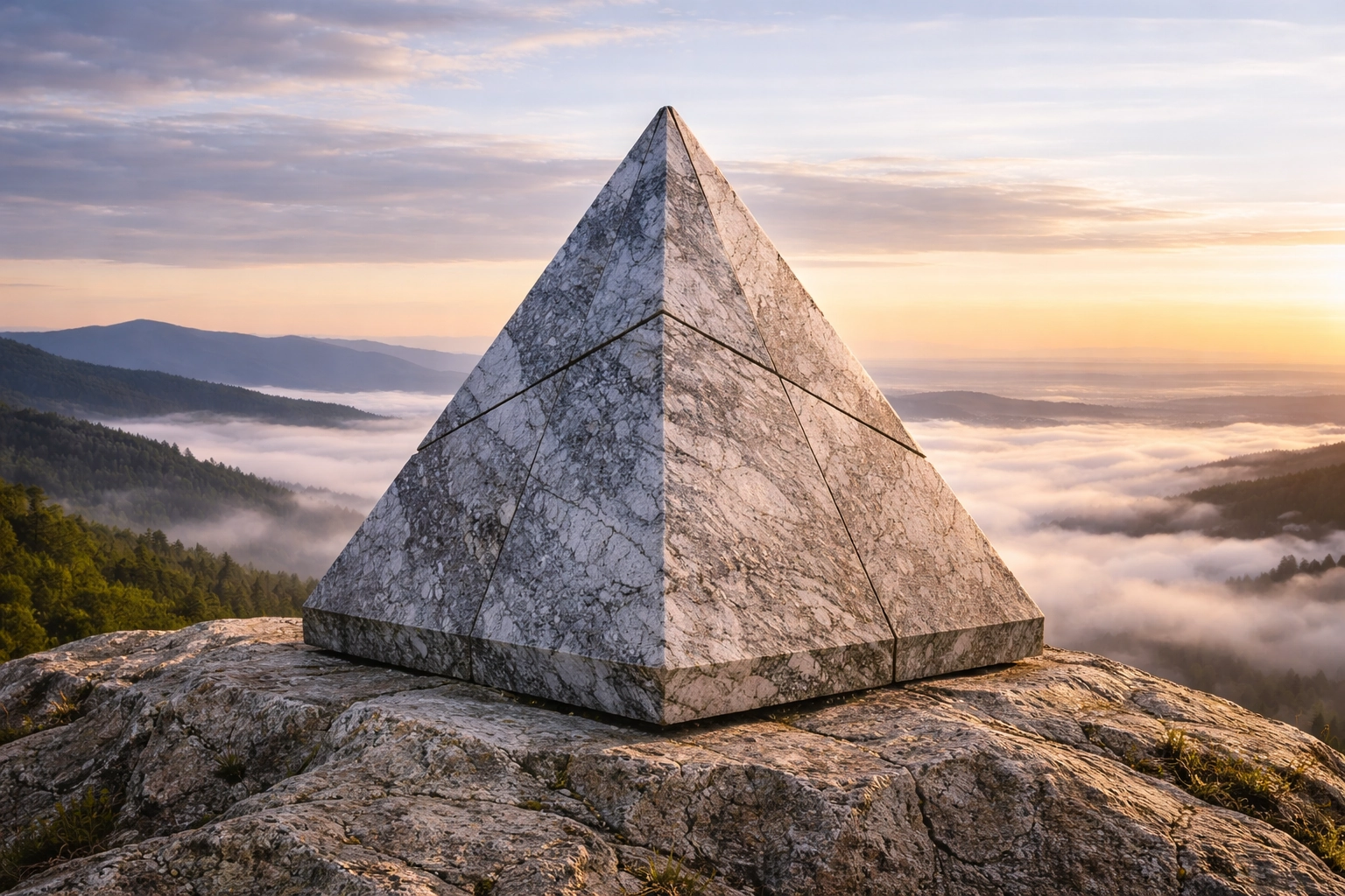 Pyramide tellurique en quartzite – sculpture minérale et géométrie sacrée