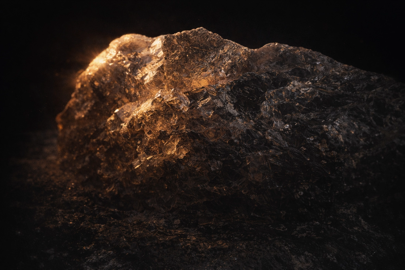 Texture de quartzite en lumière dorée — roche métamorphique utilisée en sculpture contemporaine